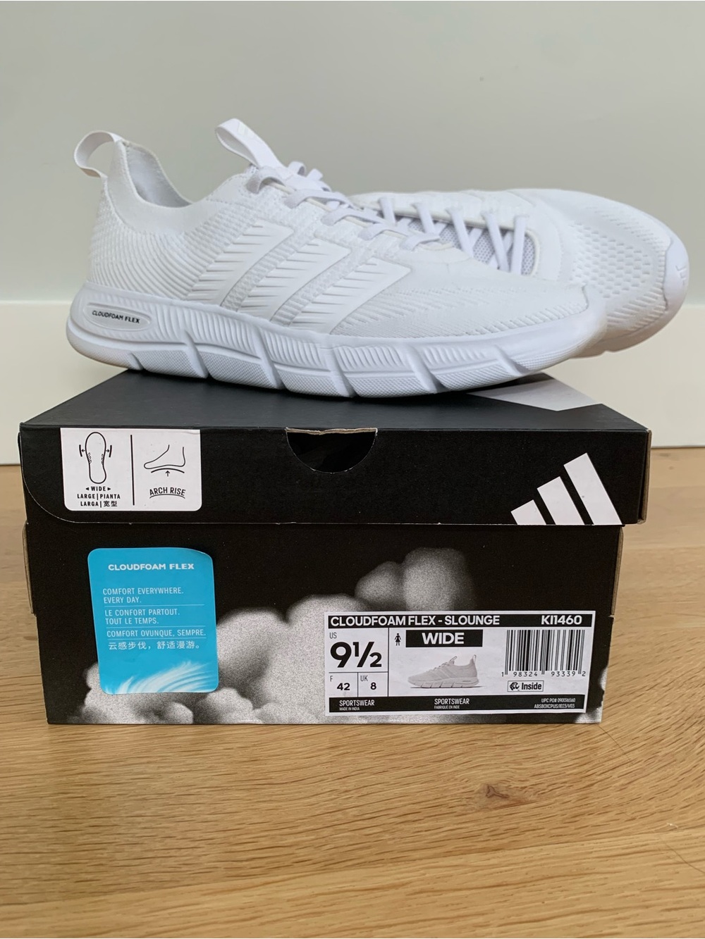 adidas Women's White Cloudfoam Flex Slounge Shoes 9.5
